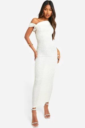 Boohoo Womens Asymmetric Textured Midaxi Dress