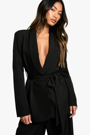 Boohoo Womens Tailored Belted Woven Blazer