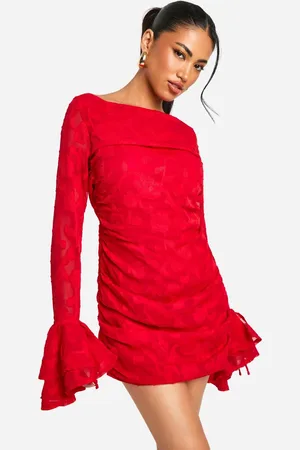 Boohoo Womens Jacquard Floral Ruffle Mini Dress