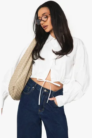 Boohoo Womens Crop Drawstring Ruched Hem Shirt