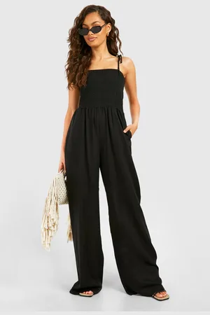 Boohoo Womens Linen Look Shirred Bandeau Jumpsuit