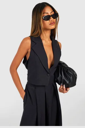 Boohoo Womens Linen Look Tailored Cropped Waistcoat
