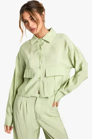 Boohoo Womens Fluid Utility Crop Shirt