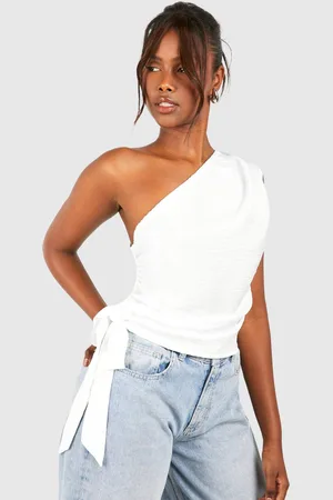 Boohoo Womens Linen Look Asymmetric Ruched Blouse