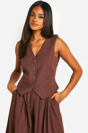 Boohoo Womens Marl Mock Horn Fitted Waistcoat
