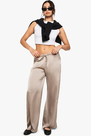 Boohoo Womens Satin Drawcord Fluid Wide Leg Trousers