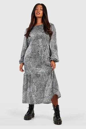 Boohoo Womens Plus Woven Printed Lone Sleeve Satin Dress