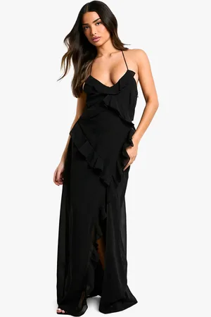 Boohoo Womens Petite Chiffon Ruffle Maxi Dress