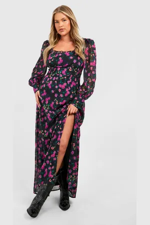 Boohoo Womens Plus Floral Corset Detail Maxi Milkmaid Dress