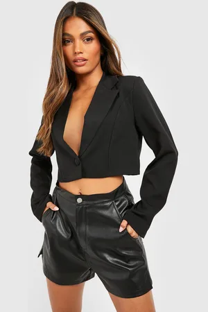 Boohoo Womens Basics Woven Single Button Crop Blazer