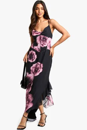 Boohoo Womens Large Floral Chiffon Corset Maxi Dress