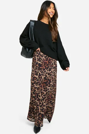 Boohoo Womens Leopard Chiffon Maxi Skirt