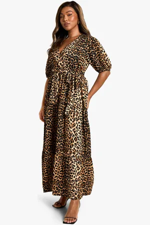 Boohoo Womens Plus Woven Print Wrap Tiered Smock Dress