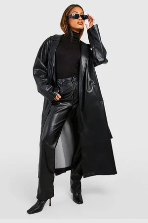 Boohoo Womens Oversized Faux Leather Belted Trench Coat