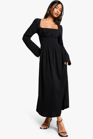 Boohoo Womens Textured Long Sleeve Milkmaid Midaxi Dress