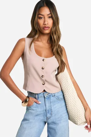 Boohoo Womens Square Neck Crop Waistcoat