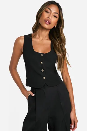 Boohoo Womens Square Neck Crop Waistcoat