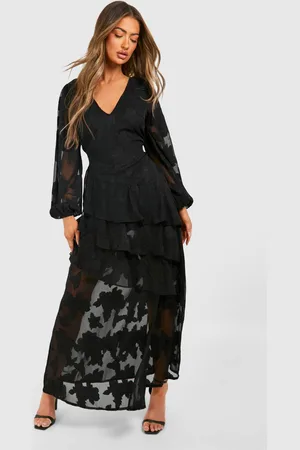 Boohoo Womens Burnout Floral Frill Detail Maxi Dress