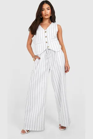 Boohoo Womens Petite Pinstripe Waistcoat Trouser Set