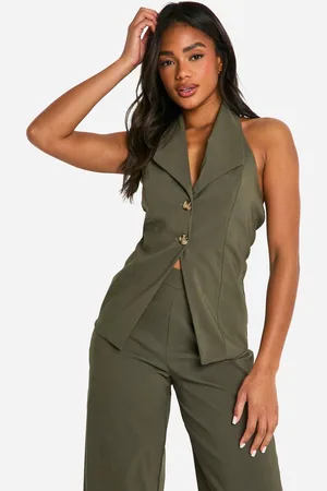Boohoo Womens Super Stretch Mock Horn Button Fitted Waistcoat