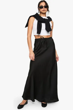 Boohoo Womens Satin Drawcord Maxi Slip Skirt