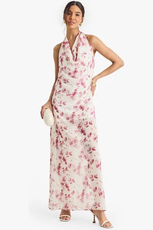 Boohoo Womens Crinkle Chiffon Cowl Neck Maxi Dress