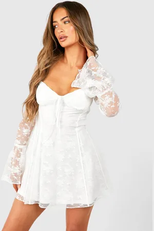 Boohoo Womens Lace Baby Doll Flare Sleeve Mini Dress