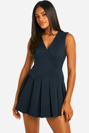 Boohoo Womens Waistcoat Pleated Skort Playsuit