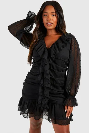 Boohoo Womens Plus Dobby Ruffle Mini Dress
