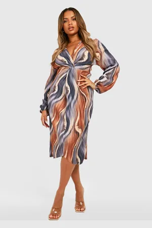 Boohoo Womens Plus Tonal Ombre Plisse Twist Midi Dress