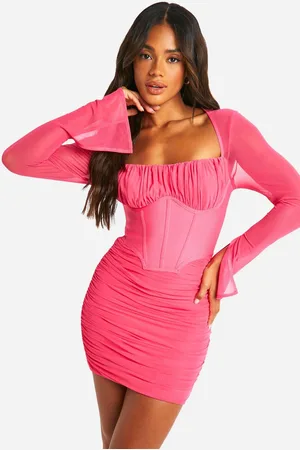 Boohoo Womens Premium Power Mesh Flare Sleeve Dress