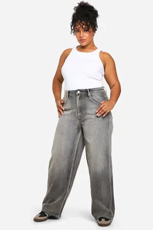 Boohoo Womens Plus Washed Grey Straight Leg Denim Jean