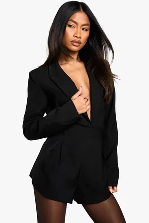 Boohoo Womens Tailored Plunge Detail Pleat Detail playsuit