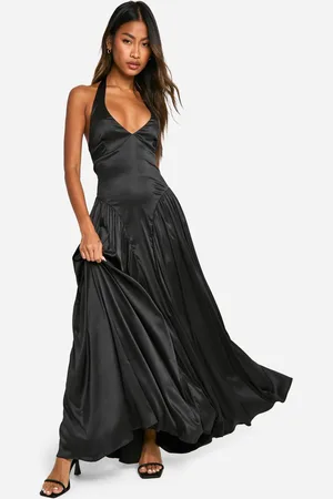 Boohoo Womens Satin Milkmaid Halterneck Maxi Dress