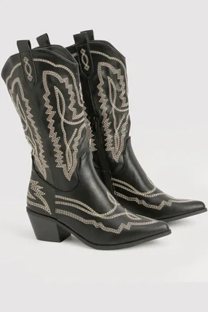 Boohoo Womens Contrast Stitching Western Cowboy Boots