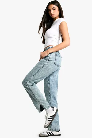 Boohoo Womens Basics High Waisted Split Hem Straight Leg Jeans
