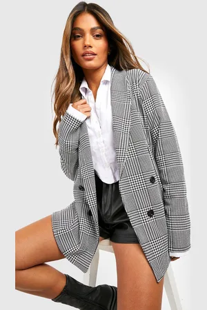 Boohoo Womens Basic Jersey Check Relaxed Fit Blazer