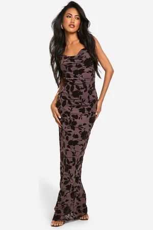 Boohoo Womens Devore Floral Cowl Neck Maxi Dress