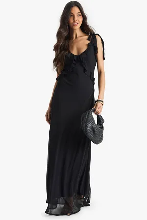 Boohoo Womens Chiffon Ruffle Maxi Dress