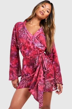 Boohoo Womens Animal Print Wrap Mini Dress