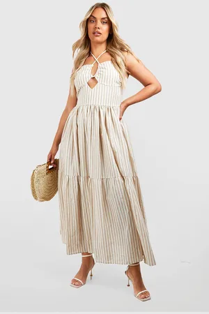 Boohoo Womens Plus Woven Halterneck Stripe Maxi Dress