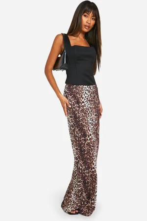 Boohoo Womens Print Jersey Maxi Skirt