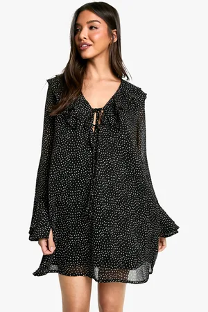 Boohoo Womens Polka Dot Ruffle Shift Mini Dress