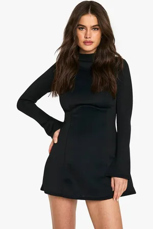 Boohoo Womens Tailored High Neck Flare Sleeve Mini Dress