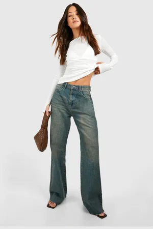 Boohoo Womens Tall Raw Fray Hem Straight Leg Jeans