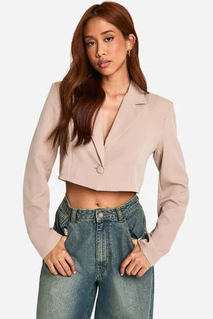 Boohoo Womens Basic Woven Single Button Crop Blazer