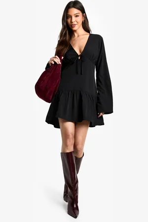 Boohoo Womens Long Sleeve Tiered Smock Dress