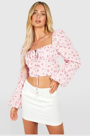 Boohoo Womens Floral Tie Balloon Sleeve Corset