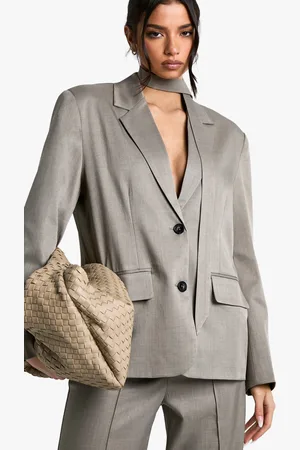 Boohoo Womens Tailored Neck Tie Woven Blazer