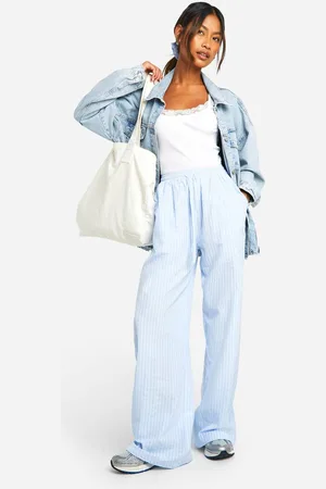 Boohoo Womens Stripe Wide Leg Drawstring Trouser